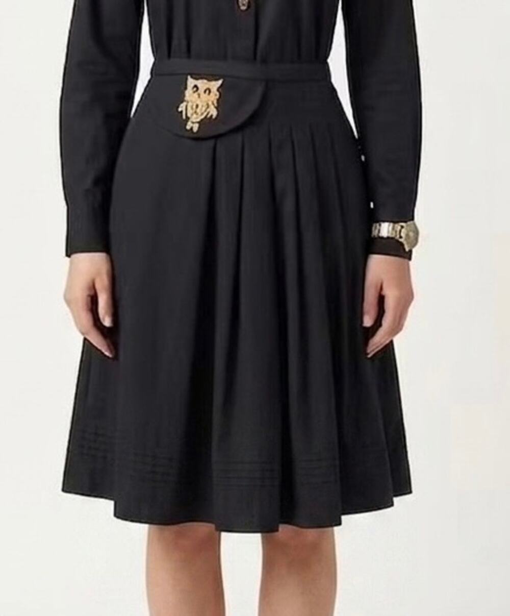 Baum und Pfergarden Pleated Wool Skirt 100% Black Wool Gold Owl Detail 38EU 6US